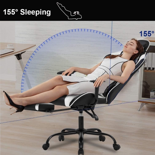 BestOffice Ergonomic Desk Executive PU Leather Computer Lumbar Support with Footrest Modern Task Rolling Swivel Racing Chair for Women&Men, white