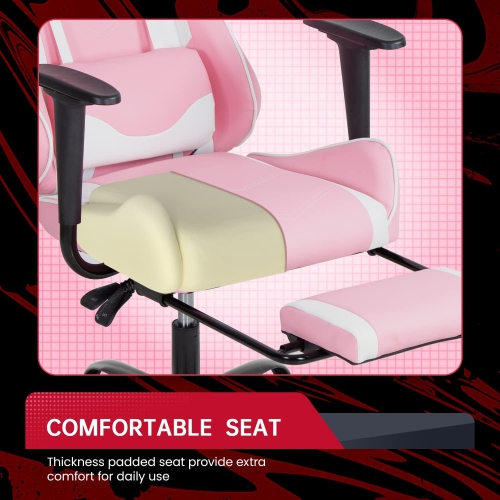 BestOffice Ergonomic Desk Executive PU Leather Computer Lumbar Support with Footrest Modern Task Rolling Swivel Racing Chair for Women&Men, pink