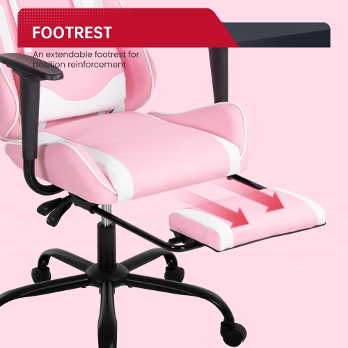 BestOffice Ergonomic Desk Executive PU Leather Computer Lumbar Support with Footrest Modern Task Rolling Swivel Racing Chair for Women&Men, pink