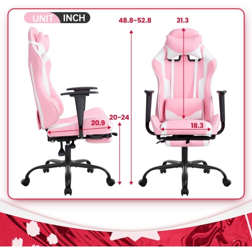 BestOffice Ergonomic Desk Executive PU Leather Computer Lumbar Support with Footrest Modern Task Rolling Swivel Racing Chair for Women&Men, pink