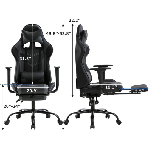 BestOffice Ergonomic Desk Executive PU Leather Computer Lumbar Support with Footrest Modern Task Rolling Swivel Racing Chair for Women&Men, grey