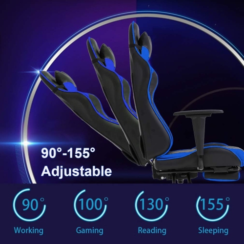 BestOffice Ergonomic Desk Executive PU Leather Computer Lumbar Support with Footrest Modern Task Rolling Swivel Racing Chair for Women&Men, Blue