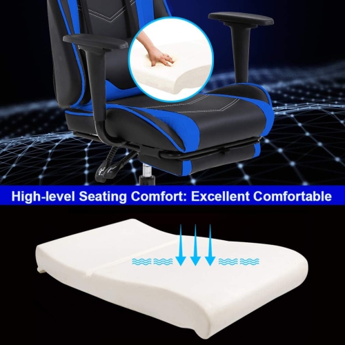 BestOffice Ergonomic Desk Executive PU Leather Computer Lumbar Support with Footrest Modern Task Rolling Swivel Racing Chair for Women&Men, Blue