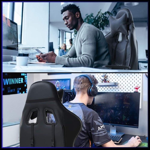 BestOffice Ergonomic Desk Executive PU Leather Computer Lumbar Support with Footrest Modern Task Rolling Swivel Racing Chair for Women&Men, Black