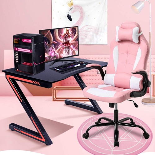 BestOffice Gaming Chair Office Chair Desk Chair with Lumbar Support Flip Up Arms Headrest Swivel Rolling Adjustable PU Leather Racing Computer Chair