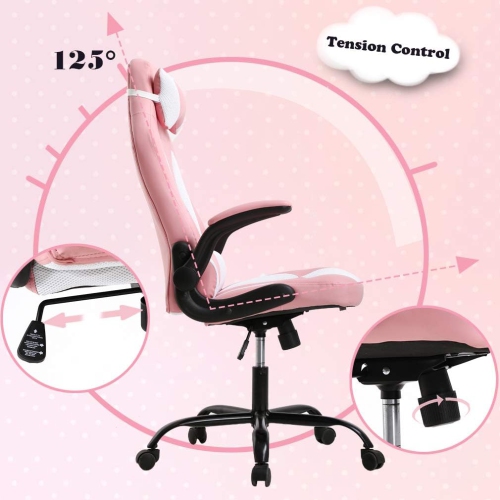 BestOffice Gaming Chair Office Chair Desk Chair with Lumbar Support Flip Up Arms Headrest Swivel Rolling Adjustable PU Leather Racing Computer Chair
