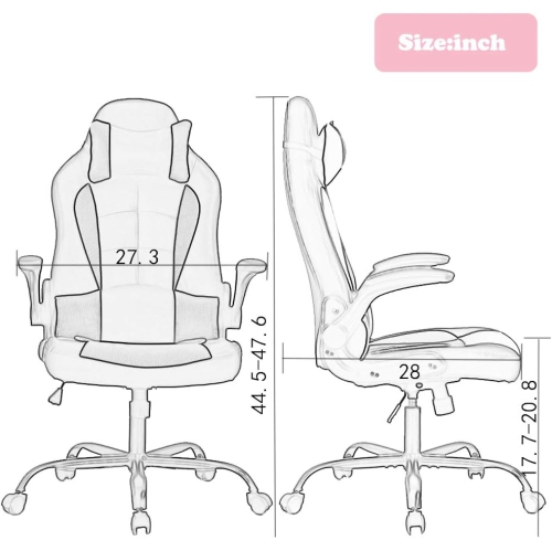 BestOffice Gaming Chair Office Chair Desk Chair with Lumbar Support Flip Up Arms Headrest Swivel Rolling Adjustable PU Leather Racing Computer Chair