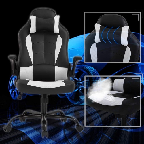 BestOffice PC Gaming Chair Ergonomic Office Chair Desk Chair with Lumbar Support Flip Up Arms Headrest PU Leather Executive High Back Computer Chair