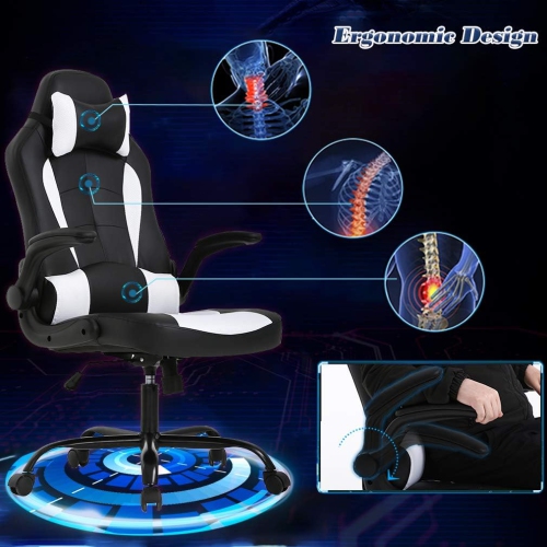 BestOffice PC Gaming Chair Ergonomic Office Chair Desk Chair with Lumbar Support Flip Up Arms Headrest PU Leather Executive High Back Computer Chair