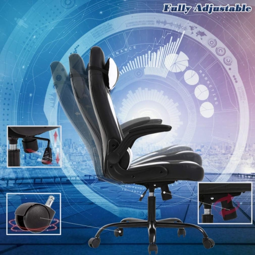 BestOffice PC Gaming Chair Ergonomic Office Chair Desk Chair with Lumbar Support Flip Up Arms Headrest PU Leather Executive High Back Computer Chair