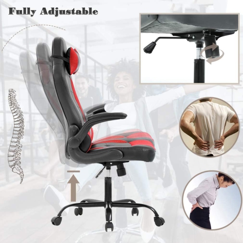 BestOffice PC Gaming Chair Ergonomic Office Chair Desk Chair with Lumbar Support Flip Up Arms Headrest PU Leather Executive High Back Computer Chair
