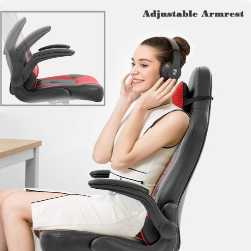 BestOffice PC Gaming Chair Ergonomic Office Chair Desk Chair with Lumbar Support Flip Up Arms Headrest PU Leather Executive High Back Computer Chair