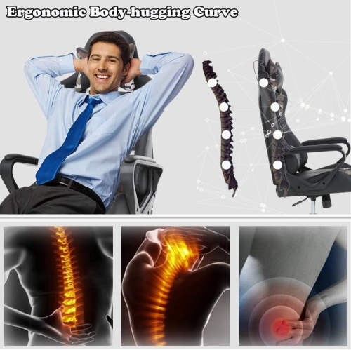 BestOffice Ergonomic Office Chair High-Back White Gaming Chair with Lumbar Support PC Computer Chair Racing Chair PU Task Desk Chair Executive Swivel