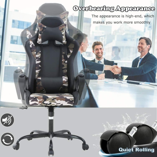 BestOffice Ergonomic Office Chair High-Back White Gaming Chair with Lumbar Support PC Computer Chair Racing Chair PU Task Desk Chair Executive Swivel