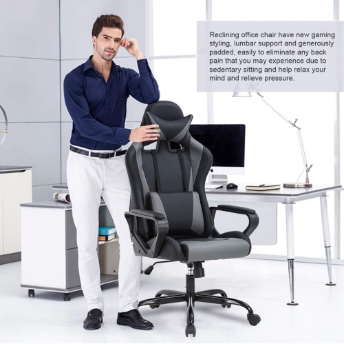 BestOffice Ergonomic Office Chair High-Back White Gaming Chair with Lumbar Support PC Computer Chair Racing Chair PU Task Desk Chair Executive Swivel