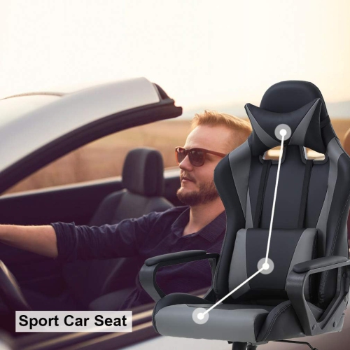 BestOffice Ergonomic Office Chair High-Back White Gaming Chair with Lumbar Support PC Computer Chair Racing Chair PU Task Desk Chair Executive Swivel