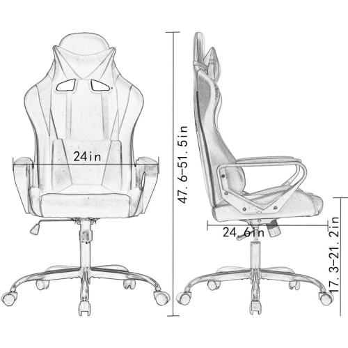 BestOffice Ergonomic Office Chair High-Back White Gaming Chair with Lumbar Support PC Computer Chair Racing Chair PU Task Desk Chair Executive Swivel