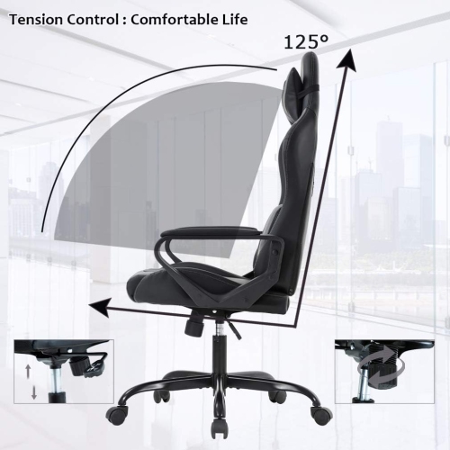 BestOffice Ergonomic Office Chair High-Back White Gaming Chair with Lumbar Support PC Computer Chair Racing Chair PU Task Desk Chair Executive Swivel