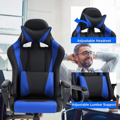 BestOffice Ergonomic Office Chair High-Back White Gaming Chair with Lumbar Support PC Computer Chair Racing Chair PU Task Desk Chair Executive Swivel