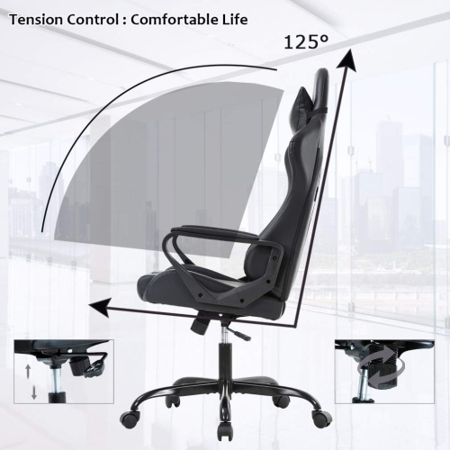BestOffice Ergonomic Office Chair High-Back White Gaming Chair with Lumbar Support PC Computer Chair Racing Chair PU Task Desk Chair Executive Swivel