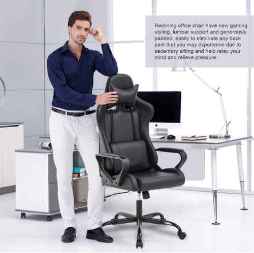 BestOffice Ergonomic Office Chair High-Back White Gaming Chair with Lumbar Support PC Computer Chair Racing Chair PU Task Desk Chair Executive Swivel