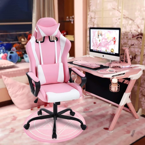 BestOffice Ergonomic Office Chair High-Back White Gaming Chair with Lumbar Support PC Computer Chair Racing Chair PU Task Desk Chair Executive Swivel