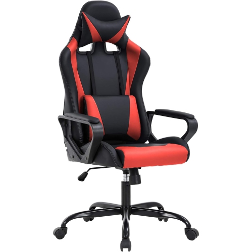 BestOffice Ergonomic Office Chair High-Back White Gaming Chair with Lumbar Support PC Computer Chair Racing Chair PU Task Desk Chair Executive Swivel