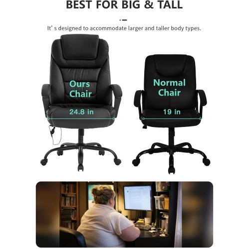 BestOffice – Fauteuil de bureau ergonomique grand et haut 500 lb large siège avec soutien lombaire, fauteuil de bureau en cuir pu à dossier