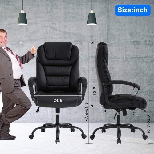 BestOffice – Fauteuil de bureau ergonomique grand et haut 500 lb large siège avec soutien lombaire, fauteuil de bureau en cuir pu à dossier