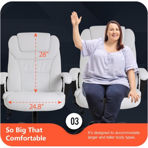 BestOffice Office Chair Big and Tall 500lbs Ergonomic Computer Chair High Back PU Leather Wide Seat Desk Chair with Lumbar Support Arms Executive