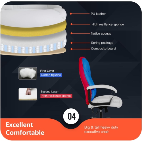 BestOffice Office Chair Big and Tall 500lbs Ergonomic Computer Chair High Back PU Leather Wide Seat Desk Chair with Lumbar Support Arms Executive