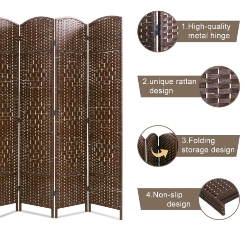 Room Divider Folding Privacy Divider 6 Ft Indoor Wall Divider Portable Partition Wood Screen, Brown