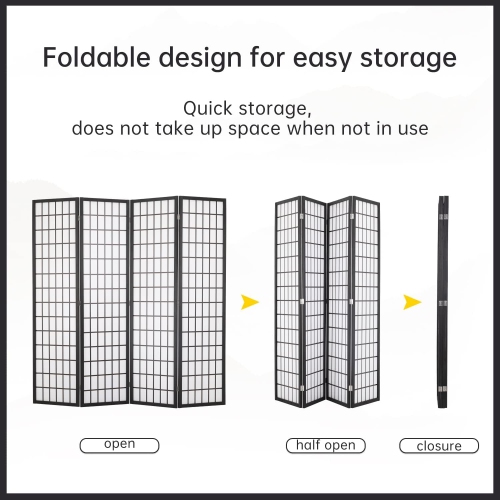 FDW Room Divider 4 Panel Oriental Shoji Screen 6Ft Folding Privacy Divider Wall Divider Portable Freestanding Partition Screen Japanese-Inspired Wood