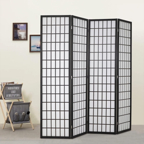 FDW Room Divider 4 Panel Oriental Shoji Screen 6Ft Folding Privacy Divider Wall Divider Portable Freestanding Partition Screen Japanese-Inspired Wood