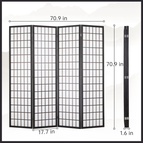 FDW Room Divider 4 Panel Oriental Shoji Screen 6Ft Folding Privacy Divider Wall Divider Portable Freestanding Partition Screen Japanese-Inspired Wood