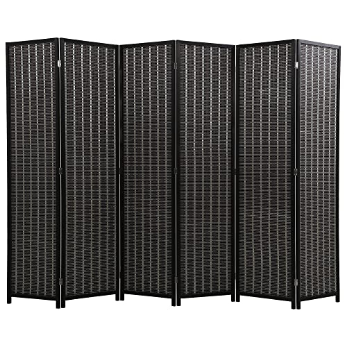 FDW  Room Divider Bamboo Room Divider Wall Folding Privacy Wall Divider Wood Screen for Home Bedroom Living Room (6 Panel, Black)