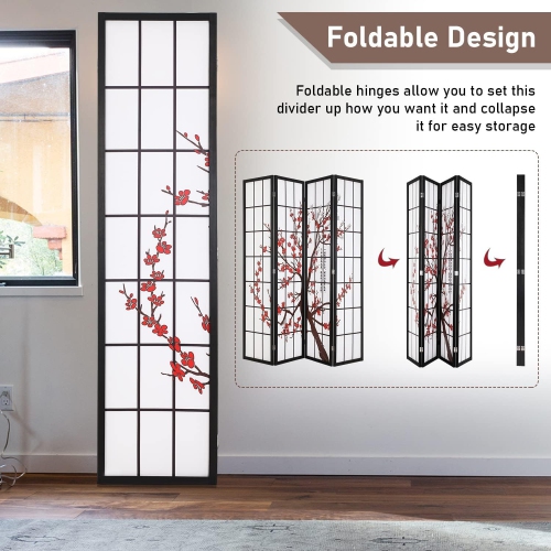 FDW Room Divider 6Ft Folding Privacy Divider 4 Panel Oriental Shoji Screen Wall Divider Wood Divider Portable Freestanding Partition Screen ,White