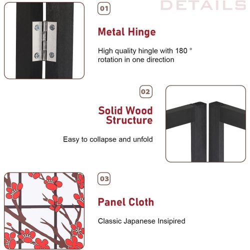 FDW Room Divider 6Ft Folding Privacy Divider 4 Panel Oriental Shoji Screen Wall Divider Wood Divider Portable Freestanding Partition Screen ,White