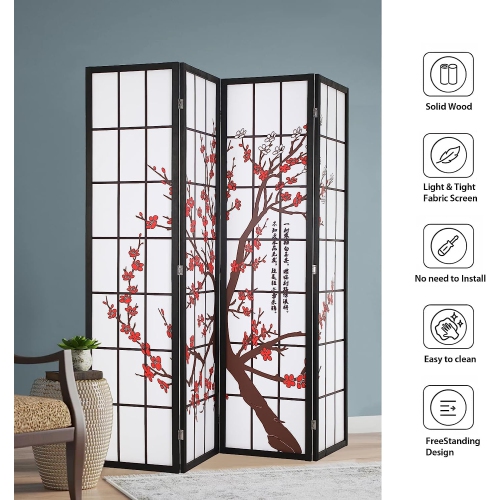 FDW Room Divider 6Ft Folding Privacy Divider 4 Panel Oriental Shoji Screen Wall Divider Wood Divider Portable Freestanding Partition Screen ,White