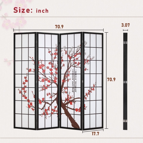 FDW Room Divider 6Ft Folding Privacy Divider 4 Panel Oriental Shoji Screen Wall Divider Wood Divider Portable Freestanding Partition Screen ,White