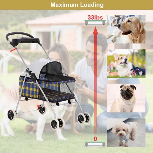 Pet Stroller 4 Wheels Posh Folding Waterproof Portable Travel Cat Dog Stroller with Cup Holder