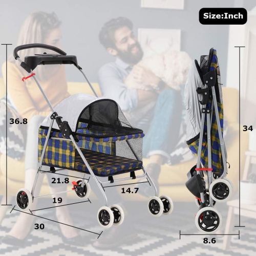 Pet Stroller 4 Wheels Posh Folding Waterproof Portable Travel Cat Dog Stroller with Cup Holder