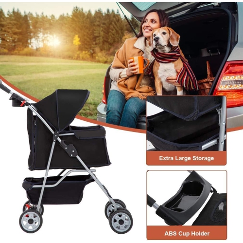 4 Wheels Pet Stroller Cat Dog Cage Stroller Travel Folding Carrier