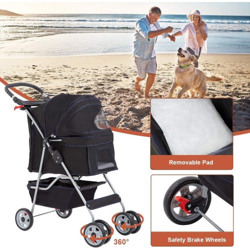 4 Wheels Pet Stroller Cat Dog Cage Stroller Travel Folding Carrier