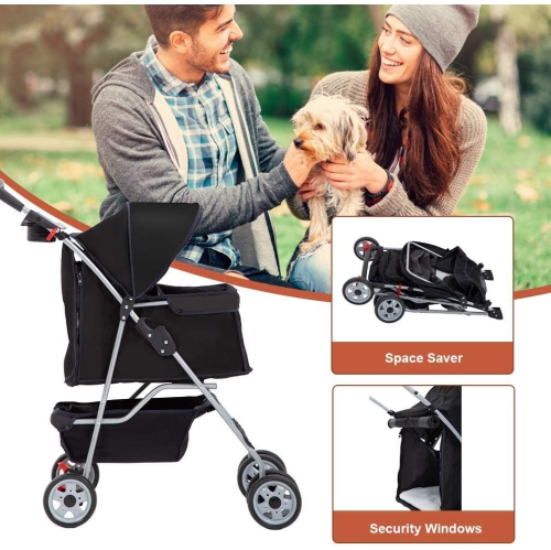 4 Wheels Pet Stroller Cat Dog Cage Stroller Travel Folding Carrier