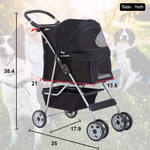 4 Wheels Pet Stroller Cat Dog Cage Stroller Travel Folding Carrier