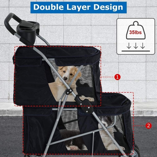 Dog Stroller Cat Stroller Pet Carriers Bag Jogger Stroller for Small Medium Dogs Cats Travel Camping 4 Wheels Lightweight Waterproof Folding Crate