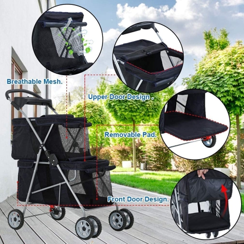 Dog Stroller Cat Stroller Pet Carriers Bag Jogger Stroller for Small Medium Dogs Cats Travel Camping 4 Wheels Lightweight Waterproof Folding Crate