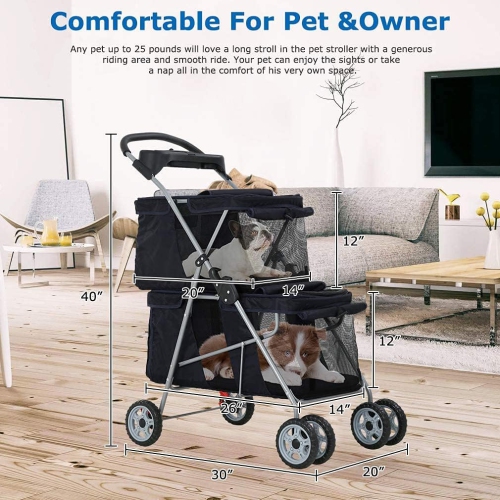Dog Stroller Cat Stroller Pet Carriers Bag Jogger Stroller for Small Medium Dogs Cats Travel Camping 4 Wheels Lightweight Waterproof Folding Crate