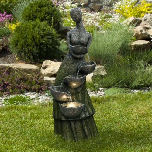 39" Lighted Modern Faceless Woman Tiered Outdoor Garden Water Fountain